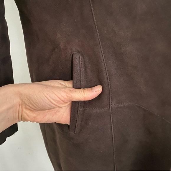 TERILEATHER Women’s Gorgeous Shearling Sheepskin Coat  Colarless Brown Suede S - Picture 10 of 11